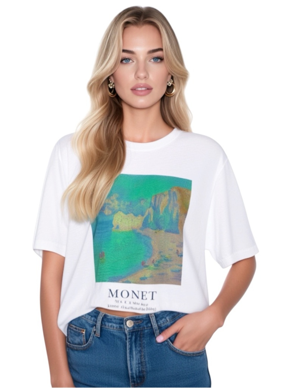 NWOT Monet Art Crop T Shirt White Graphic Tee The Beach Falaise d’Amont